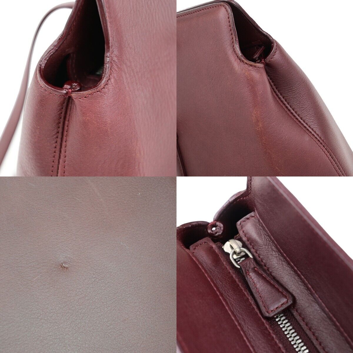 CARTIER 2C Logo Shoulder Tote Bag Leather Bordeaux Gold Made in Italy 61SJ349