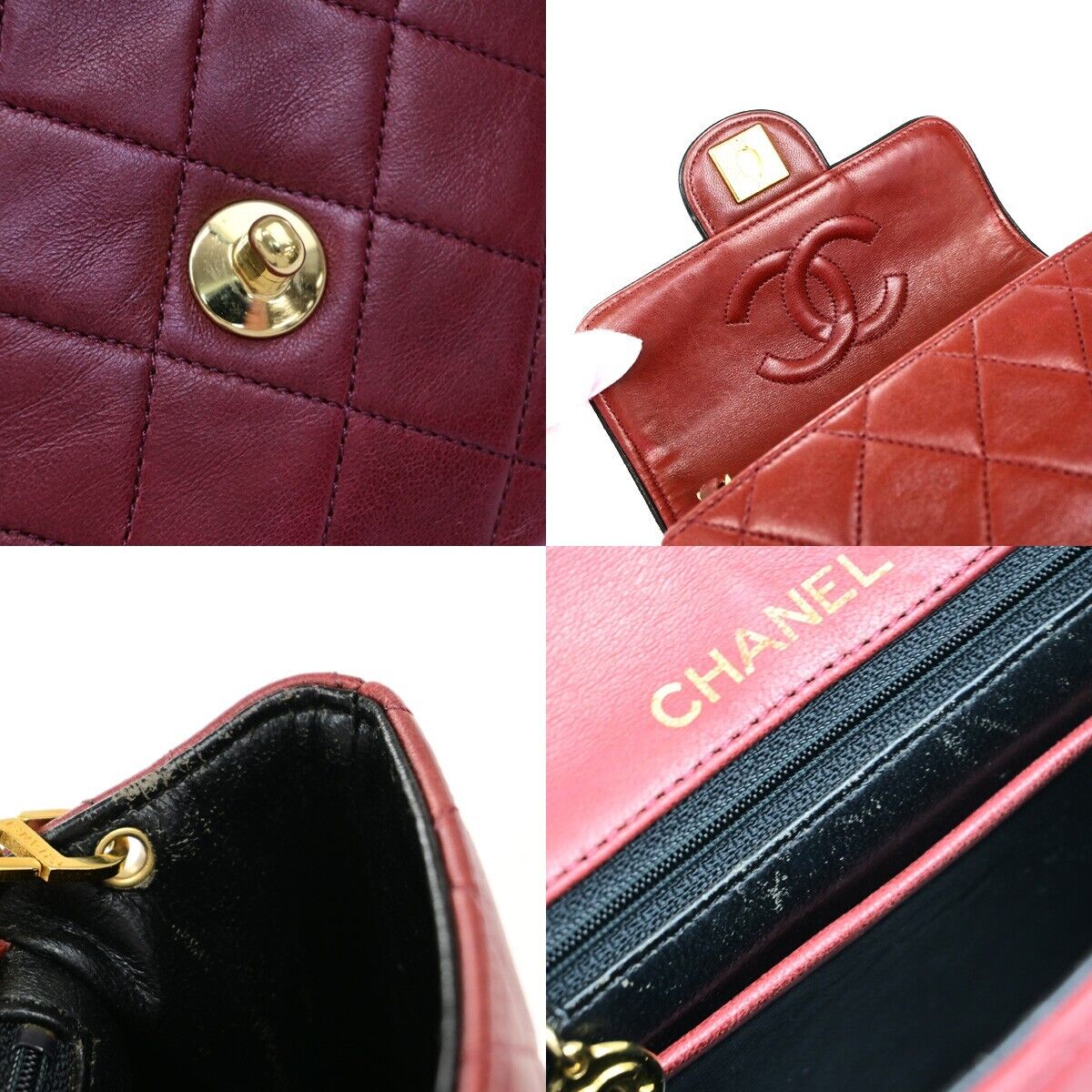 CHANEL CC Logo Mini Matelasse Chain Shoulder Bag Leather Red Vintage 335RF239