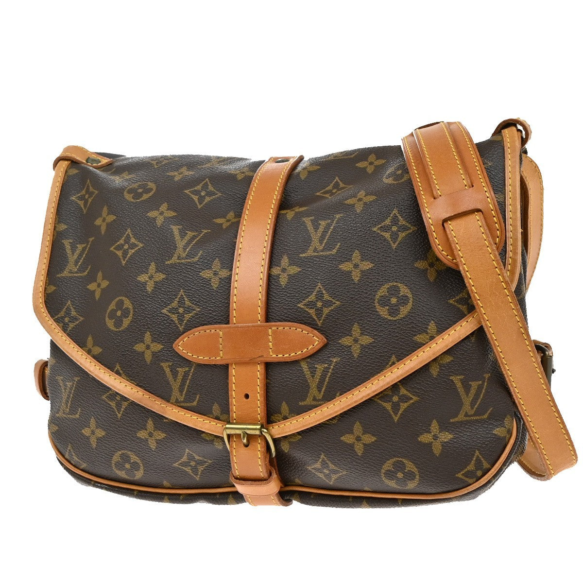 LOUIS VUITTON Logo Saumur 30 Shoulder Bag Monogram Leather Brown M42256 16KB413