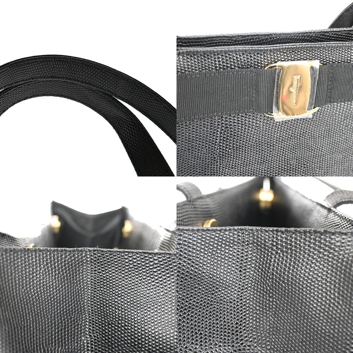 SALVATORE FERRAGAMO Vara Tote Shoulder Bag Canvas Embossing Leather BK 64EA311