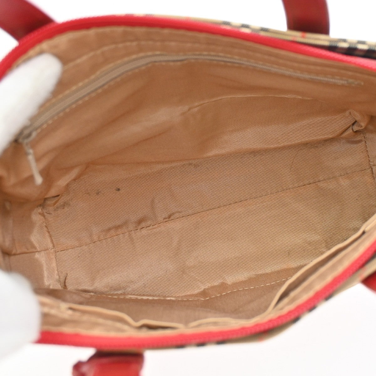 Burberrys Logo Nova Check Tote Handbag Canvas Leather Red Brown GHW  62DA319