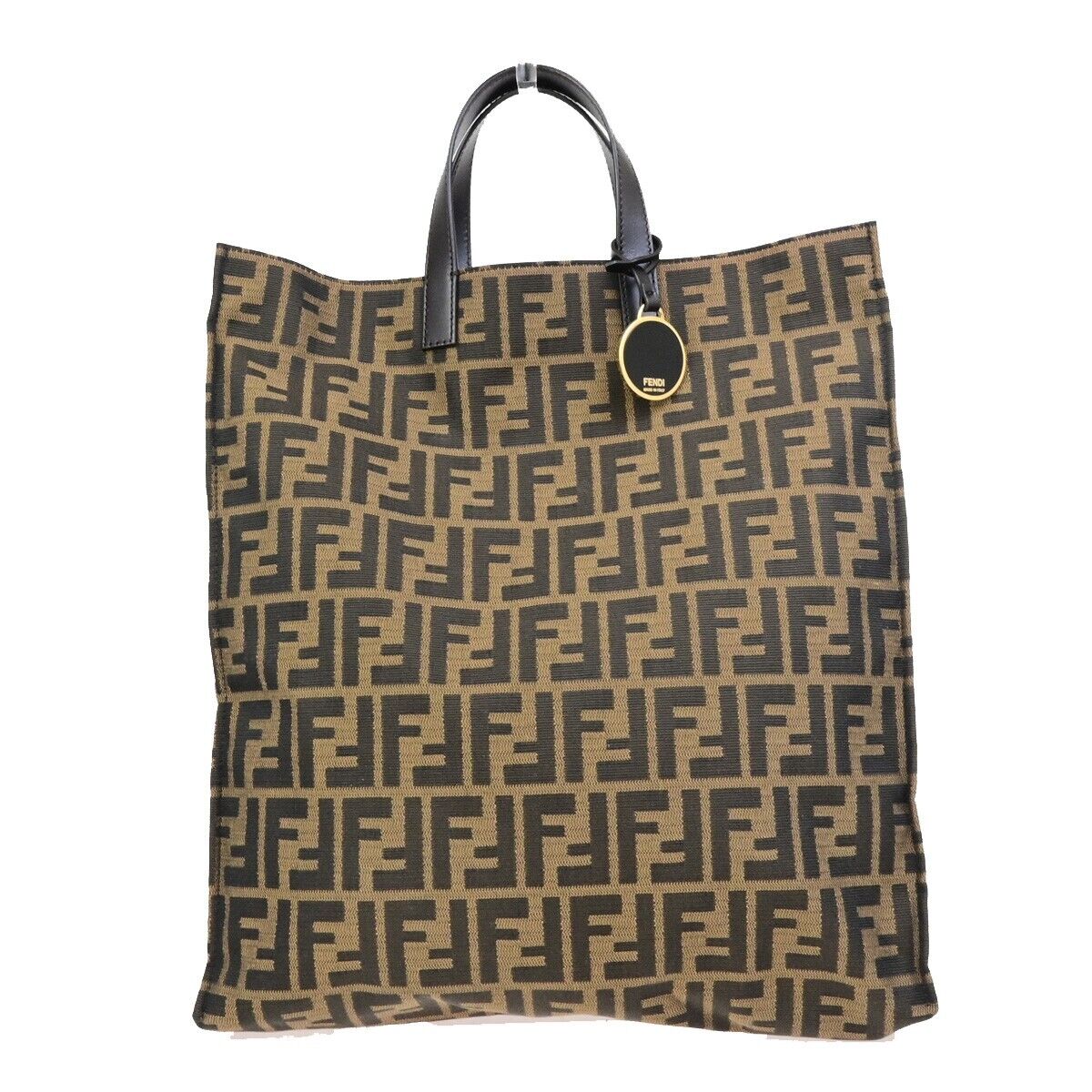 FENDI Logo Zucca Pattern Hand Tote Bag Canvas Leather Brown GHW Italy 77ED317