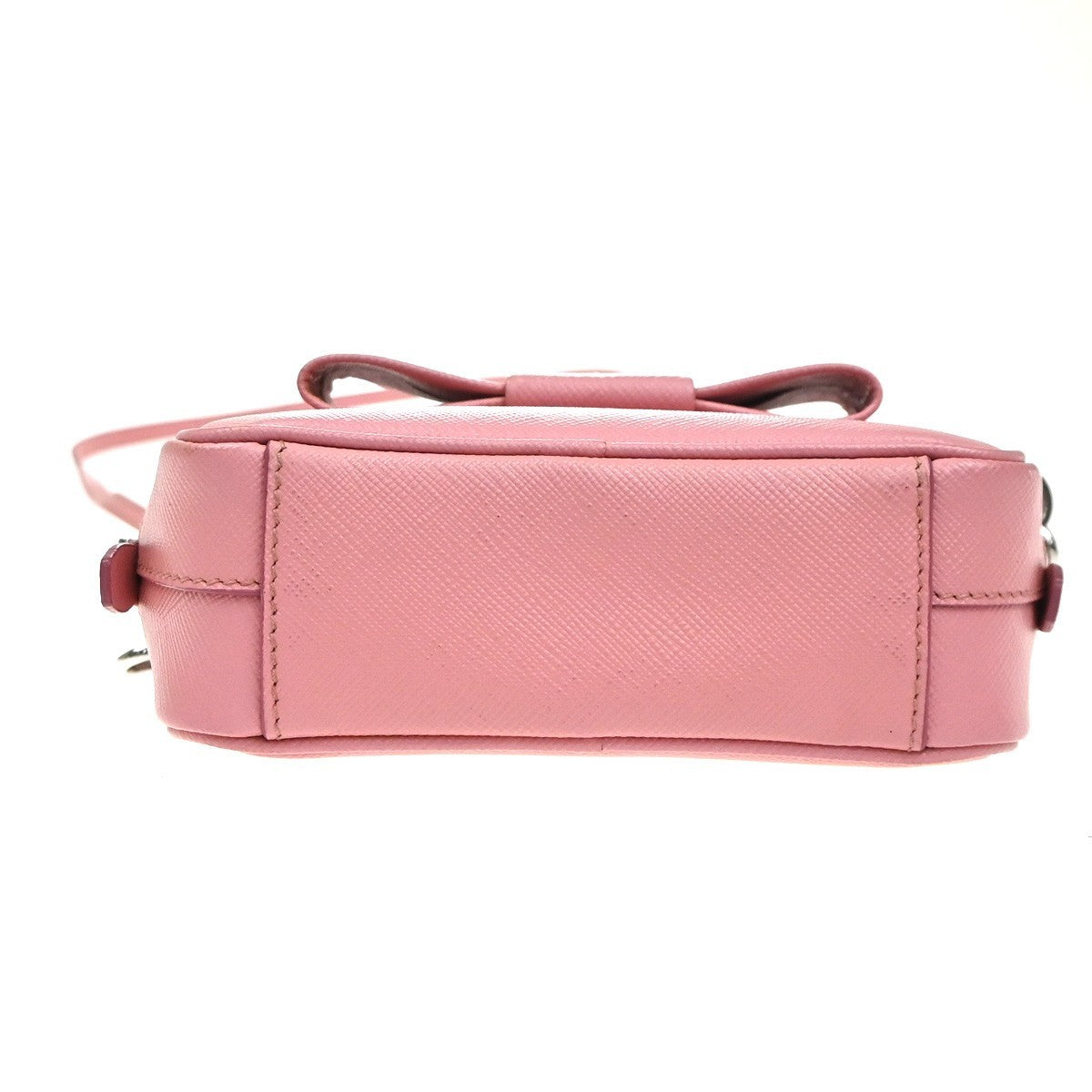 PRADA Logo Saffiano Fiocco Bow Min Shoulder Bag Leather Pink SHW Italy 74YH967