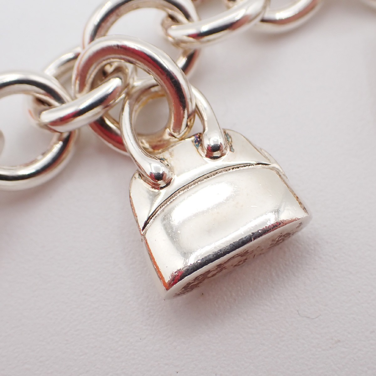 HERMES Logo Amulet 5 Charm Chain Bracelet Bangle Silver 925 France 649LC634