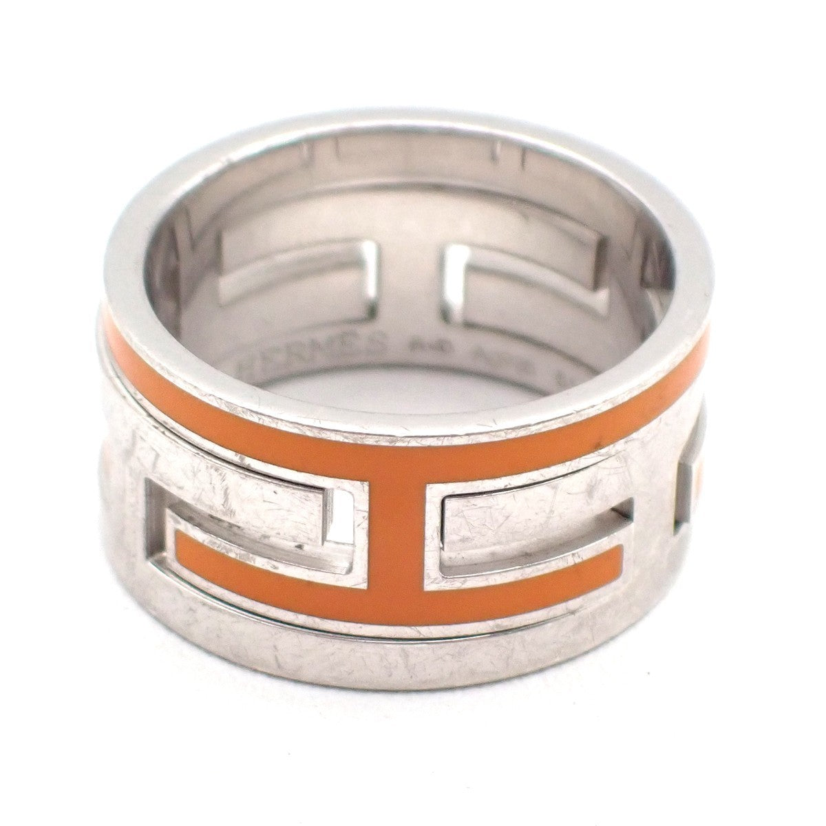 HERMES Logo Move H Ring Size 51 US 6 /JP 11 Silver 925 Orange 36RL571