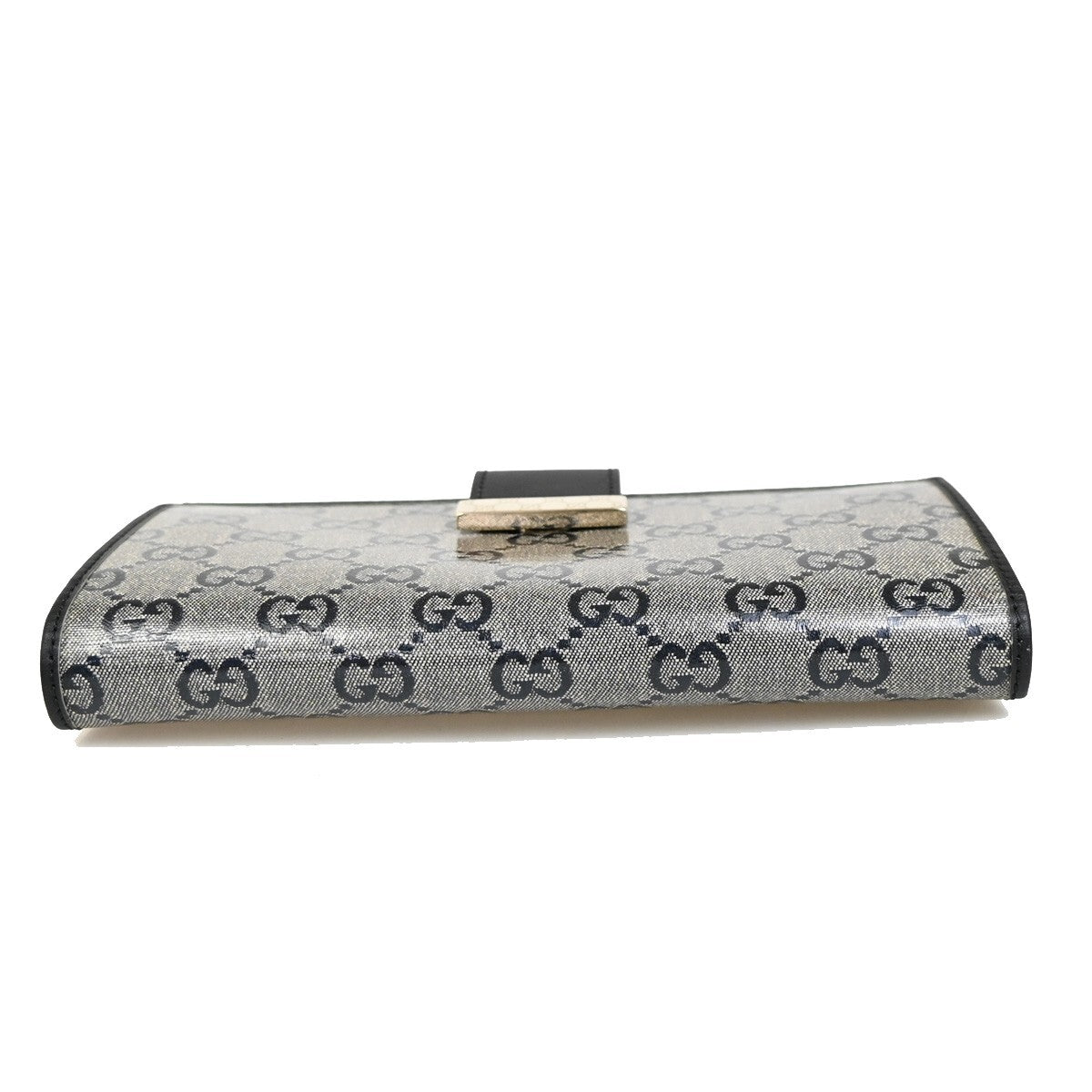GUCCI Crystal GG Pattern Long Wallet Coating Canvas Leather Black GHW 86RF275