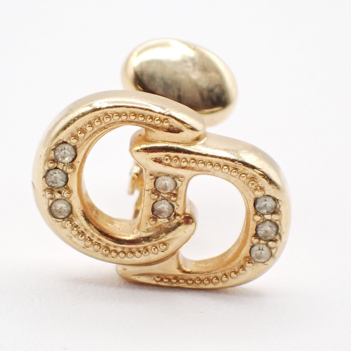 CHRISTAIAN DIOR CD Logo Rhinestone Clip On Earrings Gold Germany 01RL902