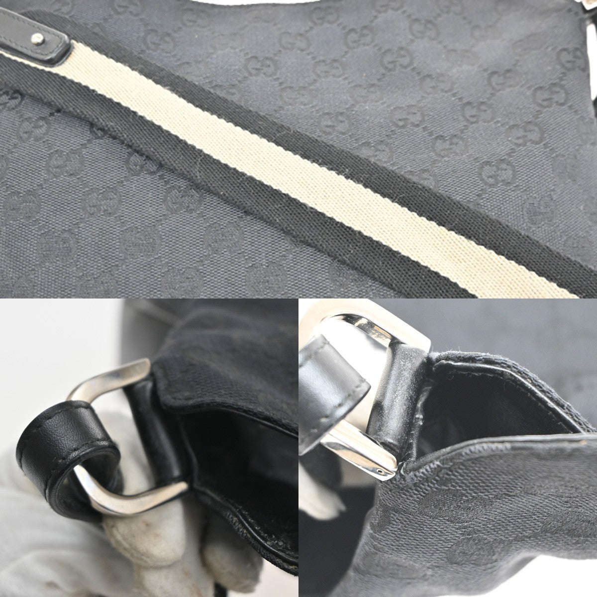 GUCCI GG Pattern Sherry Line Shoulder Bag Canvas Leather Black SHW Italy 32KC939