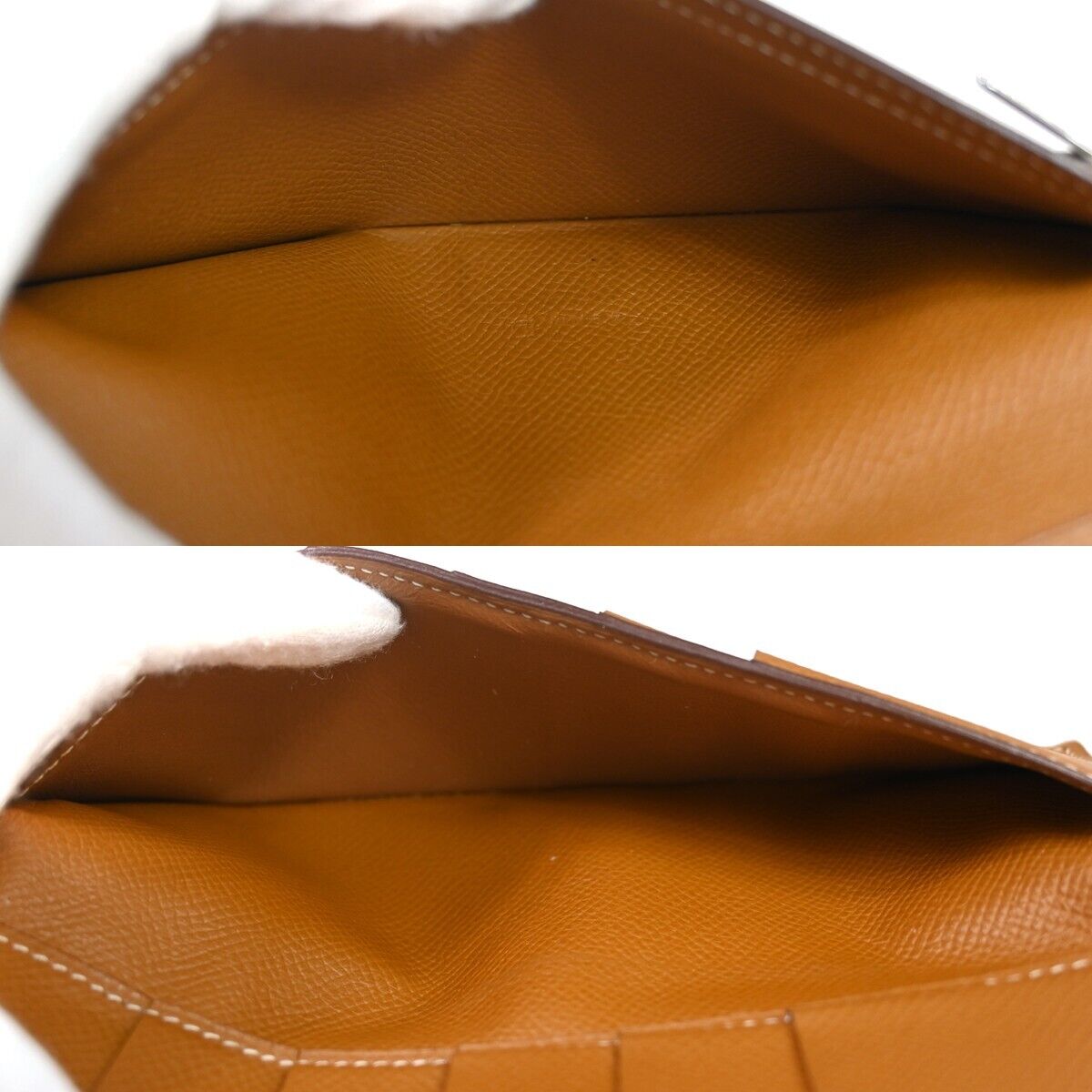 HERMES Logo Bearn Long Trifold Wallet Purse Chevre Leather Brown France 36GA820