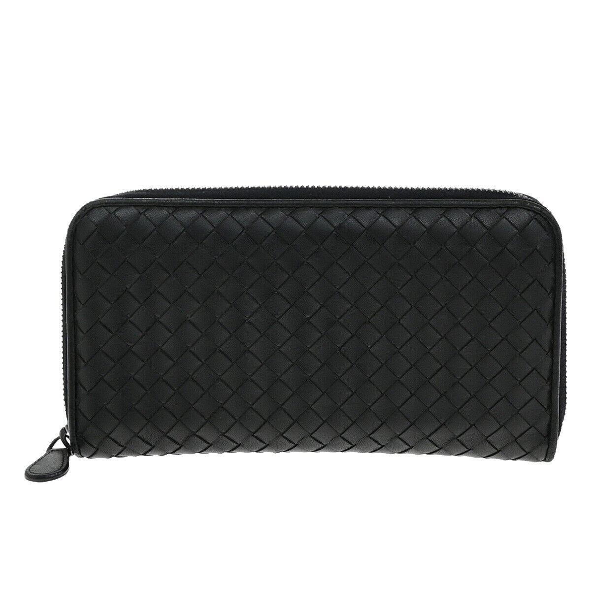 BOTTEGA VENETA Intrecciato Zipper Around Long Wallet Leather Black Italy 67EE081