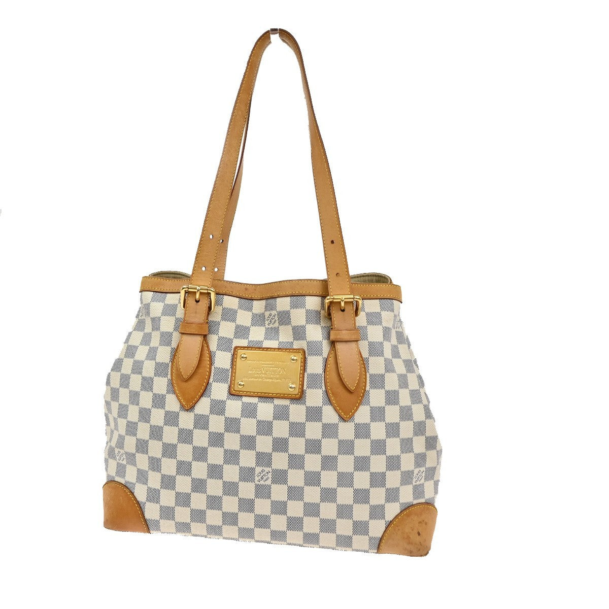 LOUIS VUITTON Hampstead MM Shoulder Bag Damier Azur Leather White N51206 88KB552