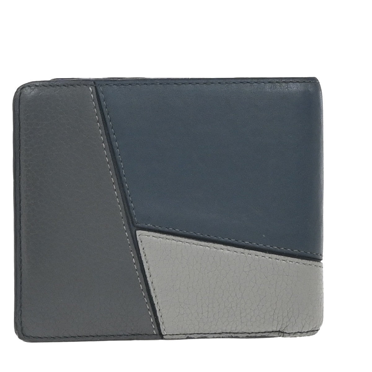 LOEWE Logo Puzzle Compact Bifold Wallet Purse Leather Tricolor Gray 01YH870