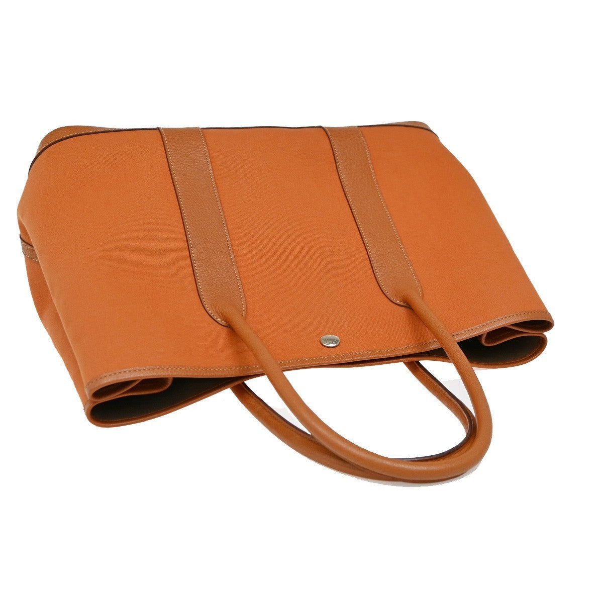 HERMES Garden Party PM Hand Bag Toile Officier Canvas Leather Orange 631RF737