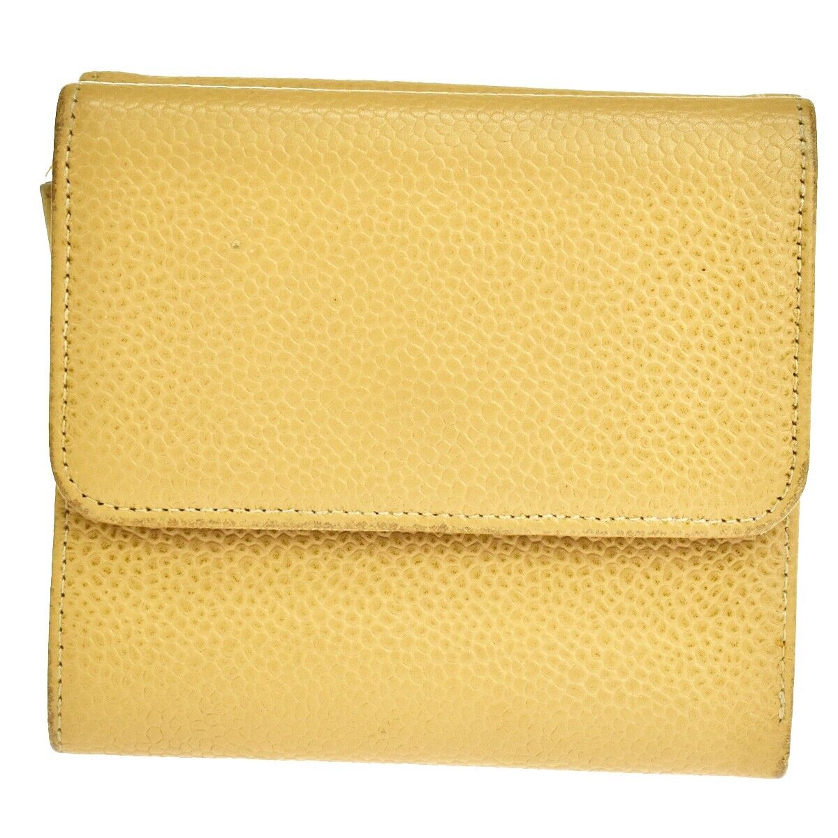 CHANEL CC Logo Bifold Wallet Purse Caviar Skin Leather Beige France 68sh439