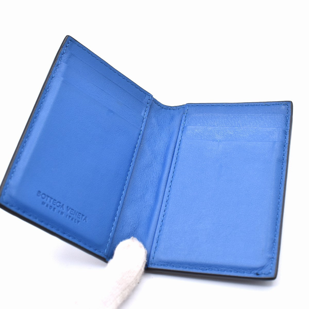 BOTTEGA VENETA Logo Intrecciato Bifold Card case Leather Black  Blue 62RL569