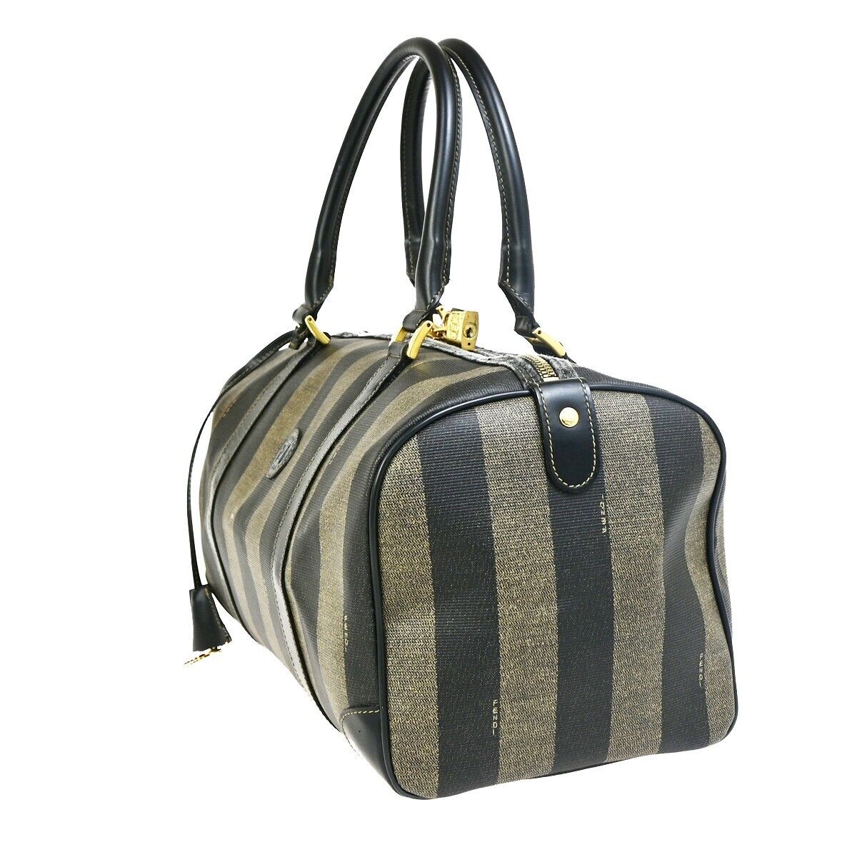 FENDI Logo Pequin Hand Bag PVC Leather Brown GHW Made in Italy 65EC949