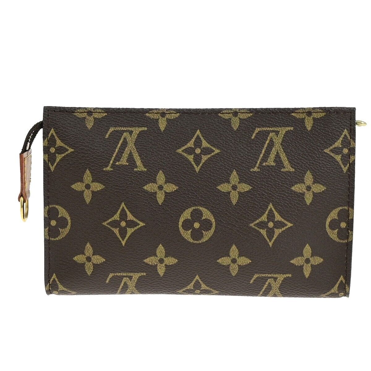 LOUIS VUITTON LV Logo Bucket PM Pouch Bag Monogram Leather Brown Gold 63ED255