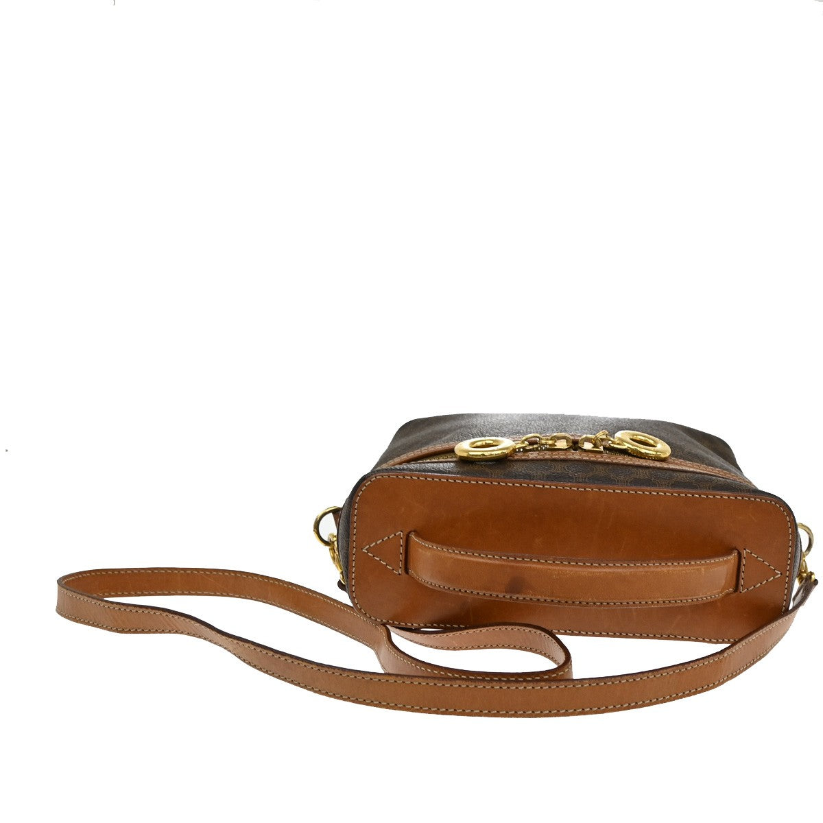CELINE Logo Macadam Circle 2Way Shoulder Hand Bag PVC Leather Brown GHW 69YH773