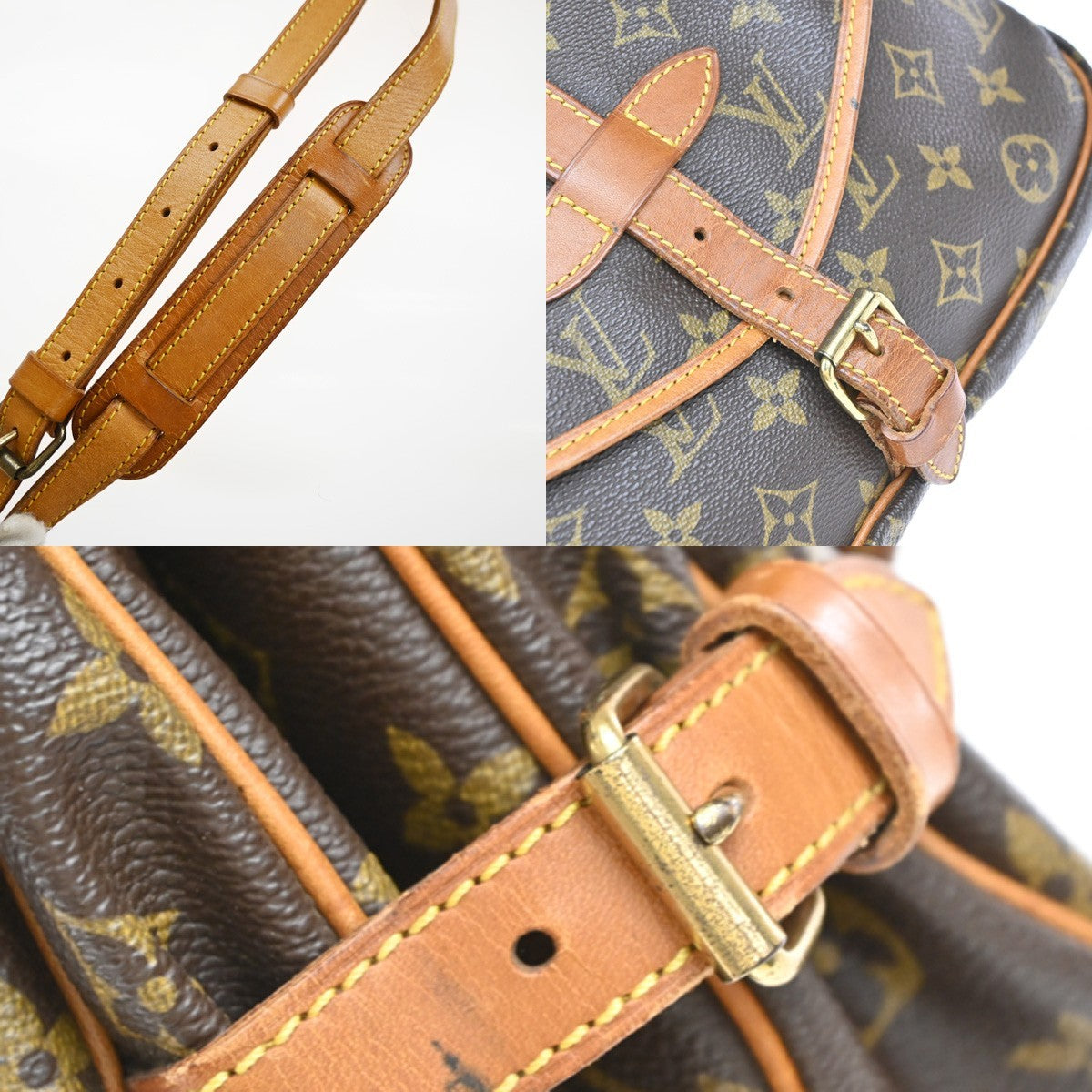 LOUIS VUITTON Logo Saumur 30 Shoulder Bag Monogram Leather Brown M42256 84EG375