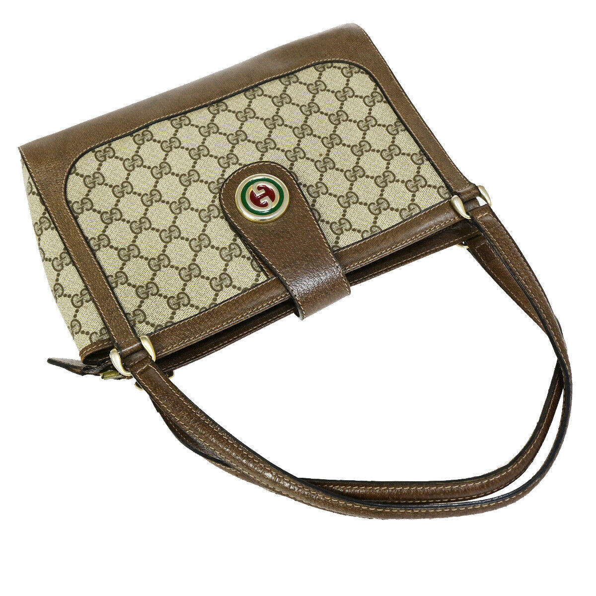GUCCI Logo GG Pattern Shoulder Bag PVC Leather Brown Italy 69YF268