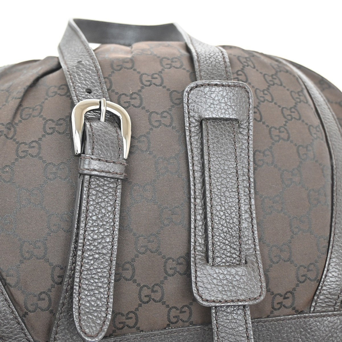 GUCCI Logo GG pattern Abbey Shoulder Bag Nylon Leather Brown SHW Italy 88KB731