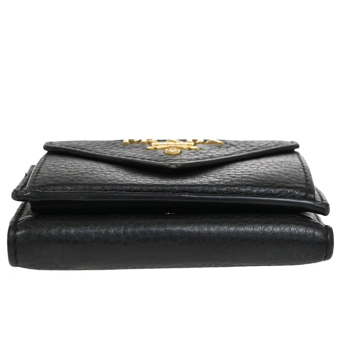 PRADA Logo Mini Compact Trifold Wallet Vitello Leather Black GHW 62KC693