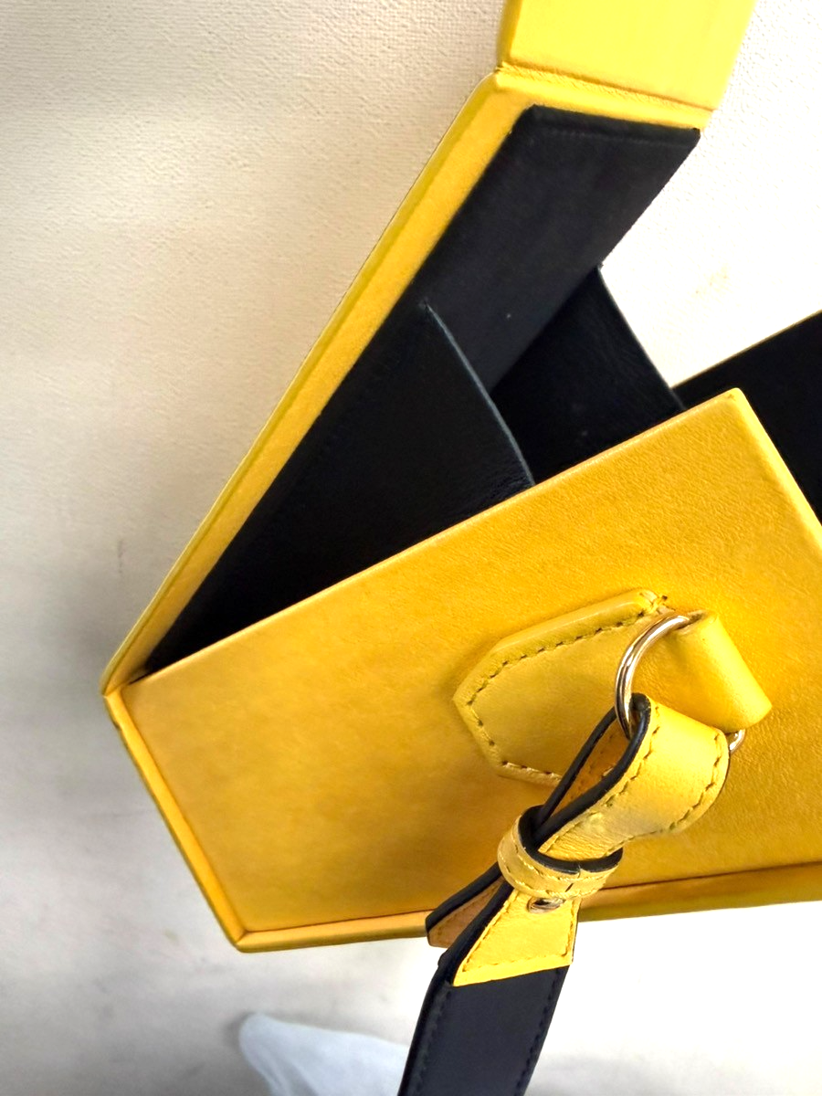 FENDI Logo Box Vertical Mini Shoulder Bag Leather Yellow GHW Italy 74YH947