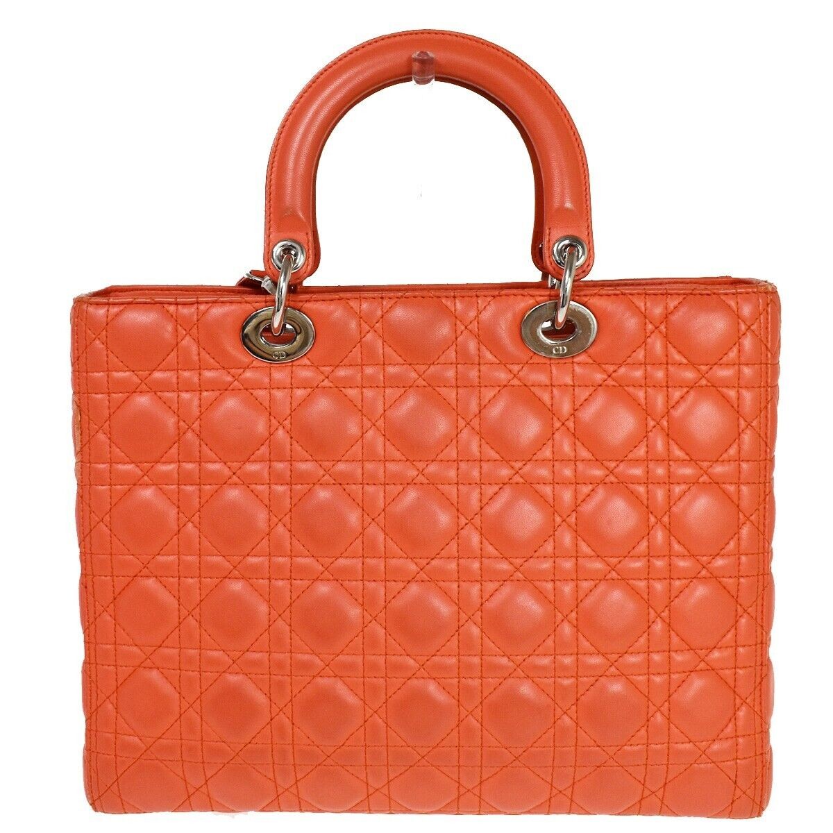 CHRISTIAN DIOR Logo Lady Cannage 2Way Shoulder Hand Bag Leather Orange 691RC569