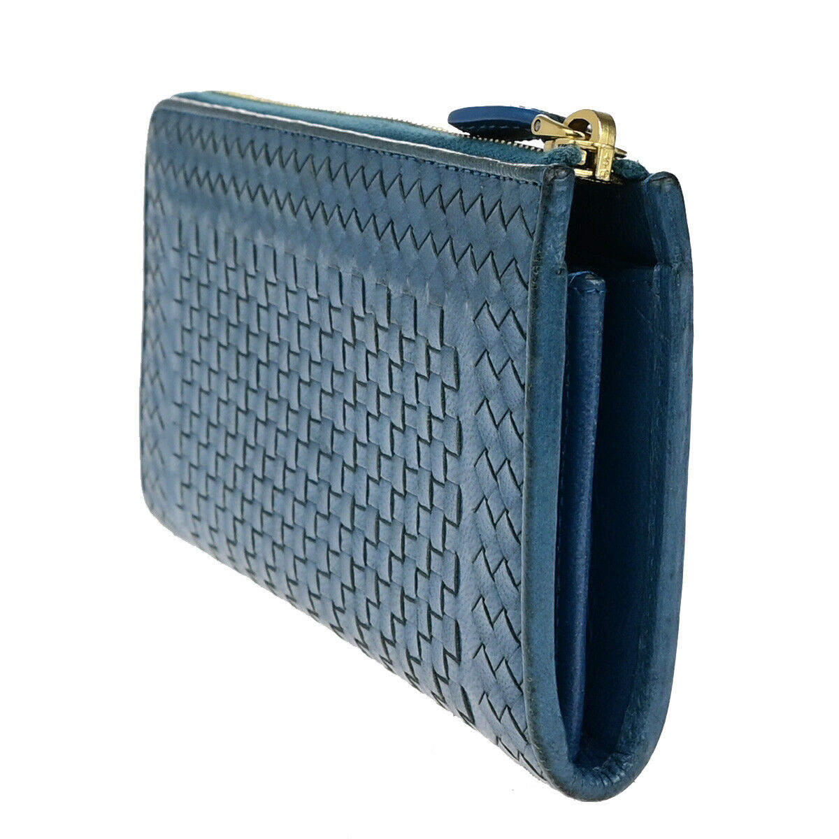 PRADA Logo Madras Long Zipper Long Wallet Pursr Blue GHW Voyage 09YG620