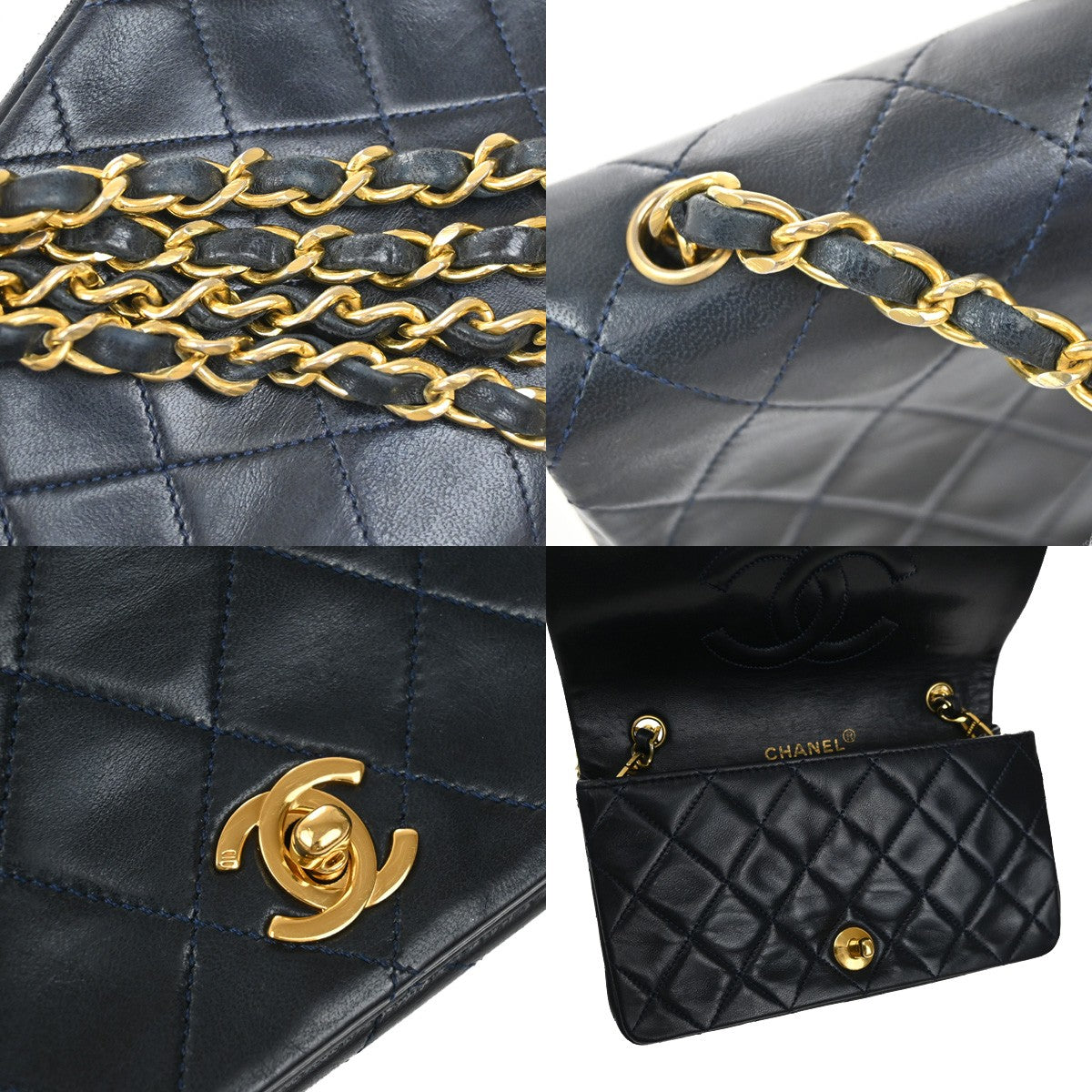CHANEL CC Mini Matelasse Chain Shoulder Bag Leather Blue GHW Vintage 312RL427