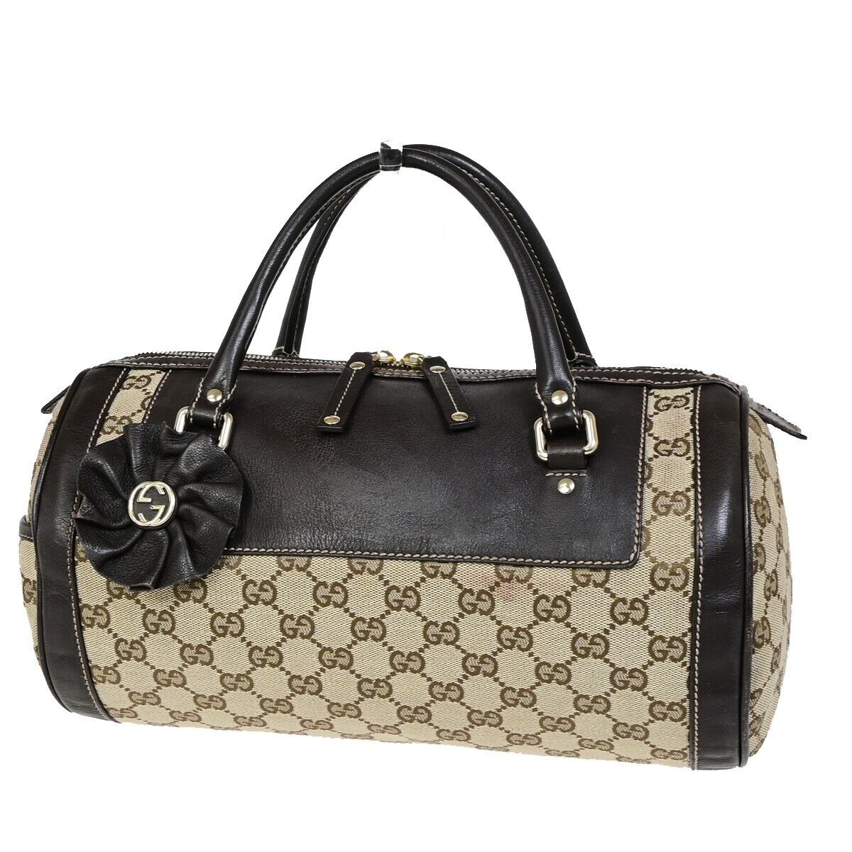 GUCCI Logo GG Pattern Trophy Hand Bag Canvas Leather Brown Italy 83FA749