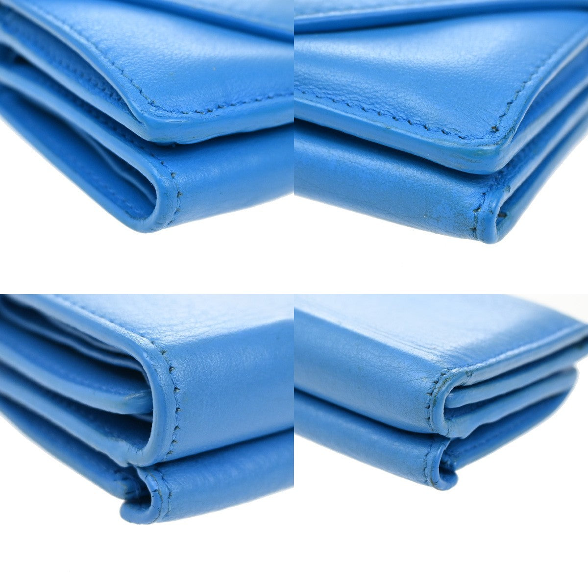 BALENCIAGA Logo Paper Mini Trifold Wallet Purse Leather Blue SHW Italy 68KB334