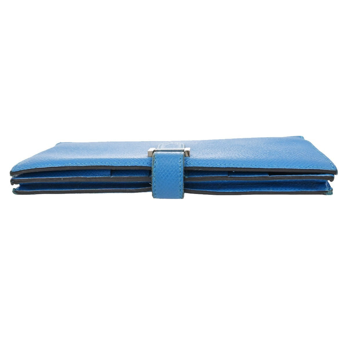 HERMES Logo Bearn Long Bifold Wallet Purse Epson Leather Blue SHW 65RQ023