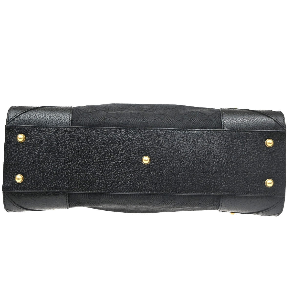 Gucci GG  Pattern Nailhead Tote Hand Bag Black Canvas Leather Italy 84SA156