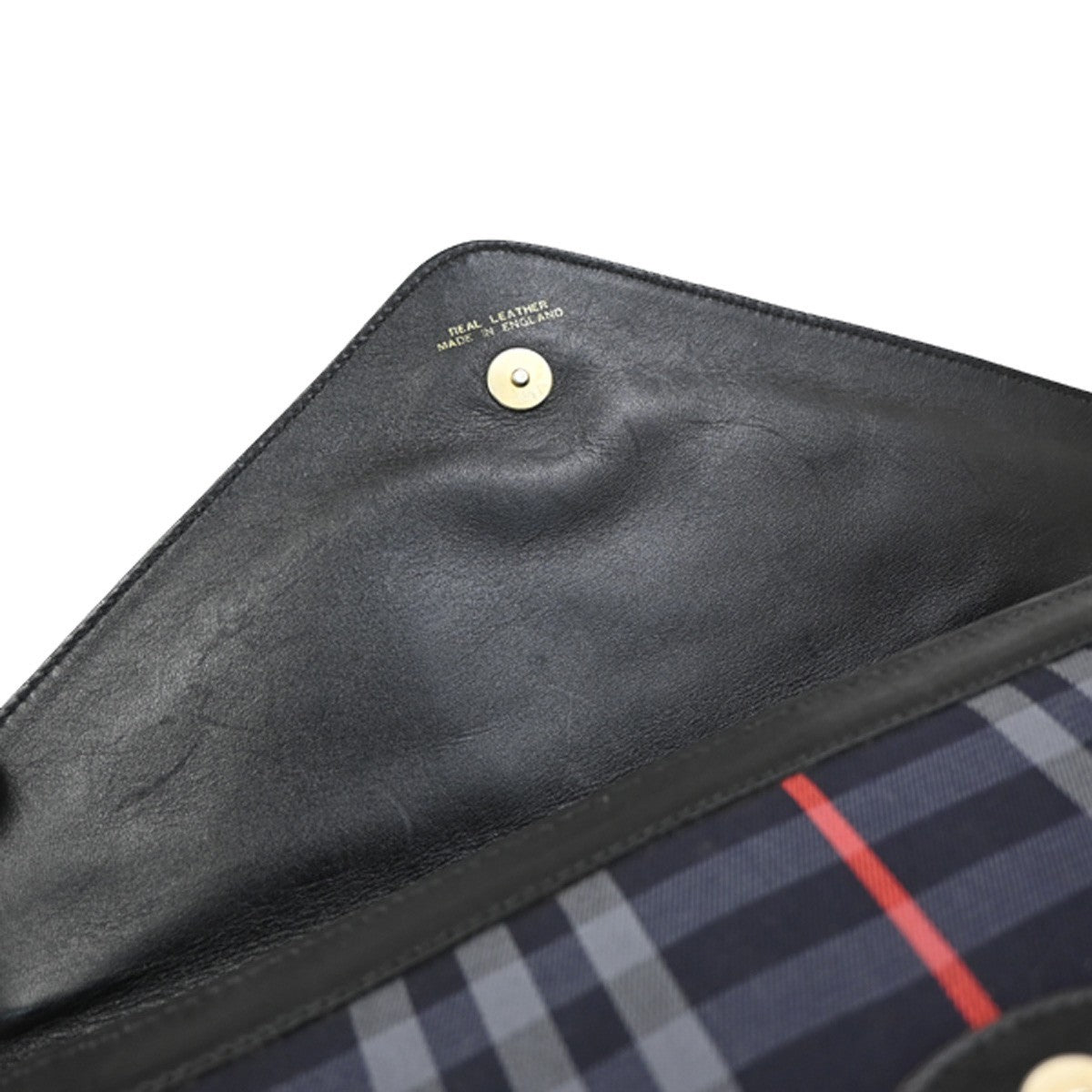 Burberrys Logo Clutch Bag Nova Check Canvas Leather Navy Blue Black 01EF823