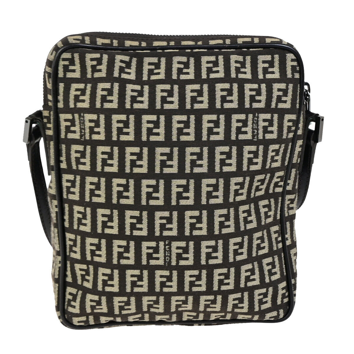 FENDI Logo Zucca Pattern Shoulder Bag Canvas Leather Brown SHW Italy 84SJ480