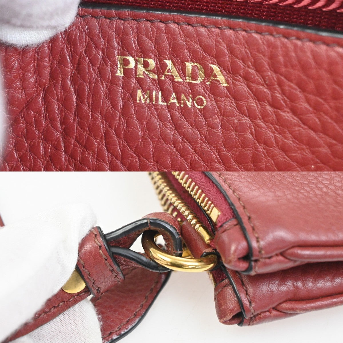 PRADA MILANO Logo Shoulder Messenger Crossbody Bag Leather GHW Red  97TA610