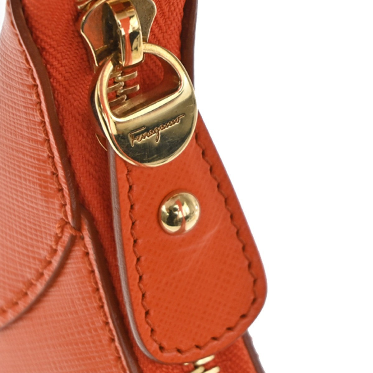 SALVATORE FERRAGAMO Gancini Logo Shoulder Bag Leather Orange GHW Italy 72RL709