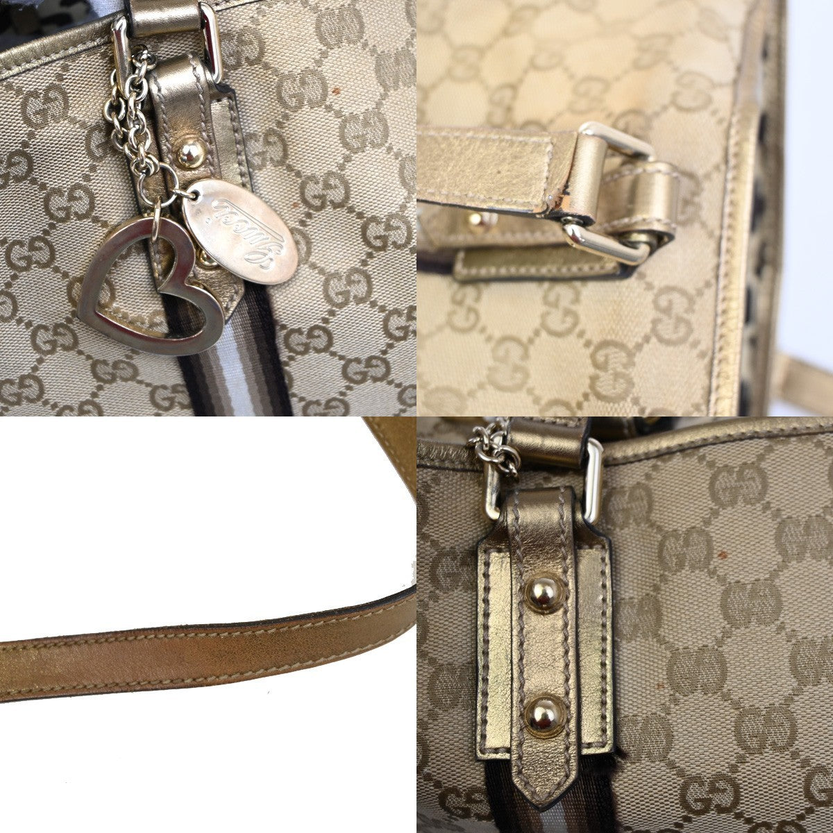 GUCCI GG Sherry Line ShoulderTote Bag Canvas Leather Beige Italy 137396 31MA072