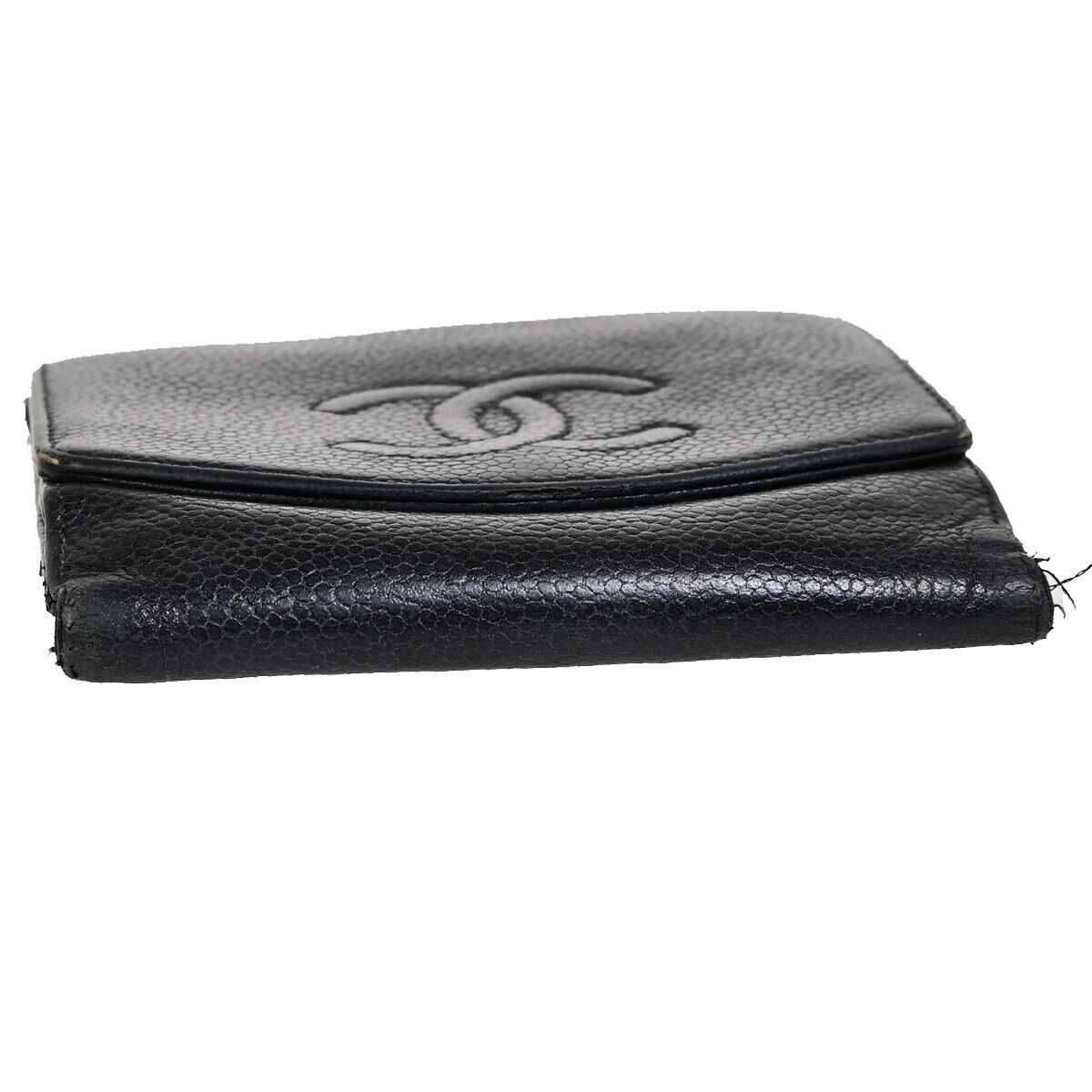 CHANEL CC Logo Bifold Wallet Purse Caviar Skin Leather Black GHW France 01YE954