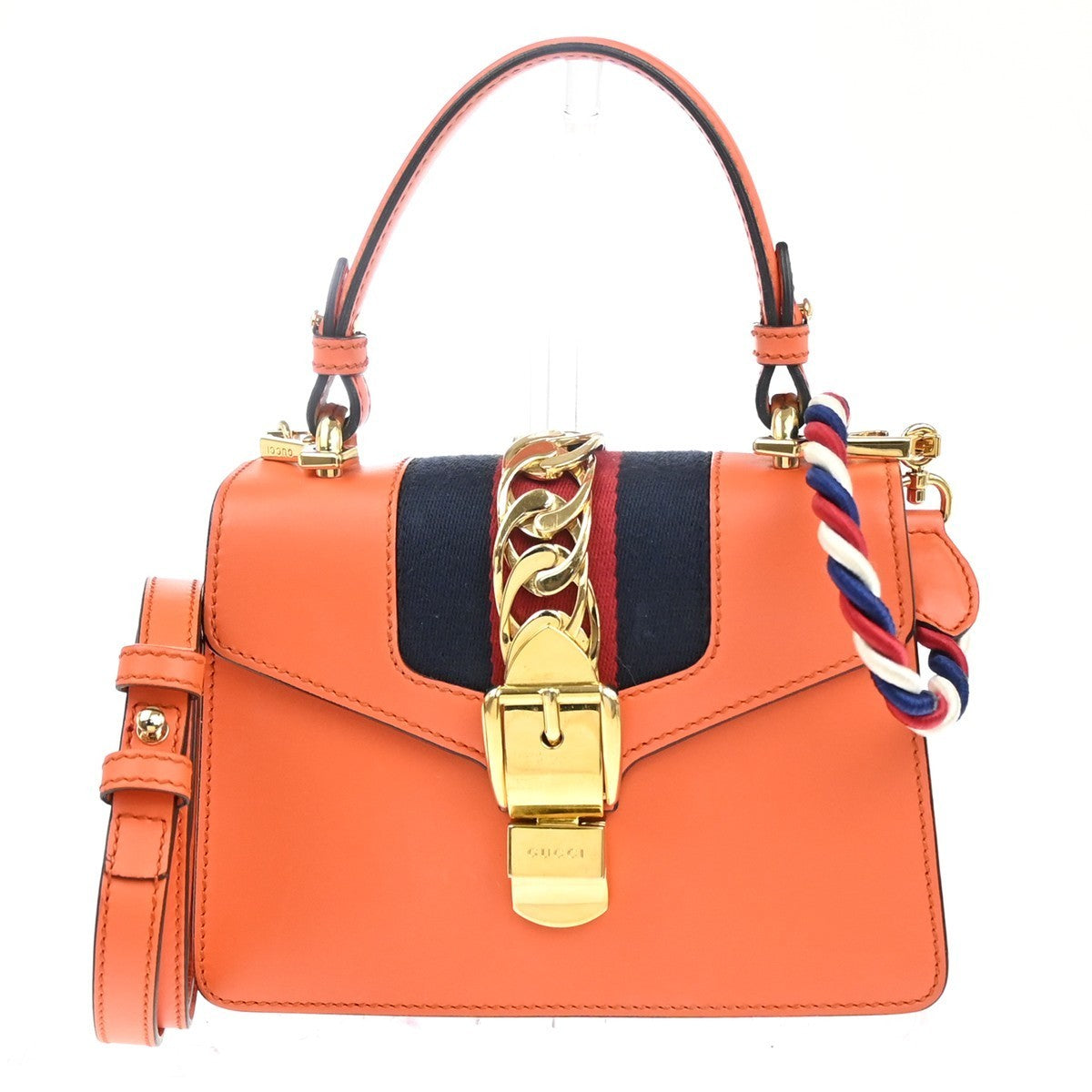 GUCCI Sylvie Sherry Line 2way Shoulder Hand Bag Leather Orange GHW Italy 98MA189