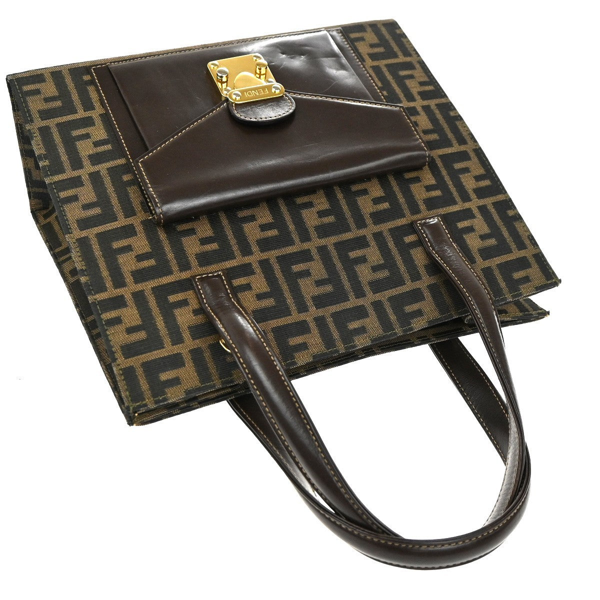FENDI Zucca Pattern 2Way Shoulder Hand Bag Canvas Leather Brown GHW 97TA505