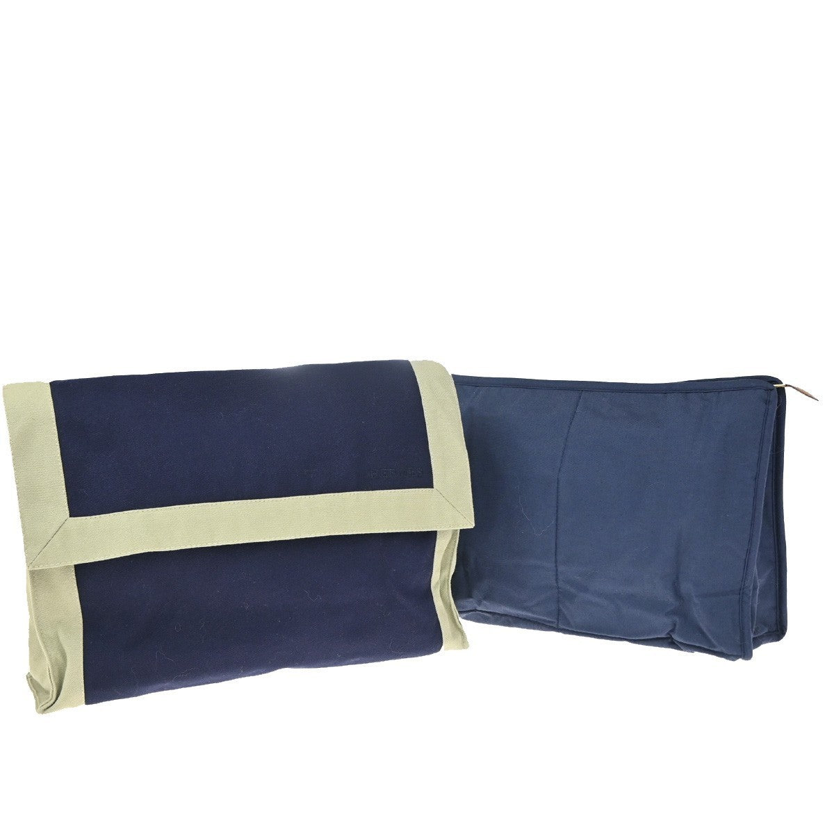 HERMES Logo Tapidocel Clutch Bag Cotton 100% Canvas Blue Beige 68RP137