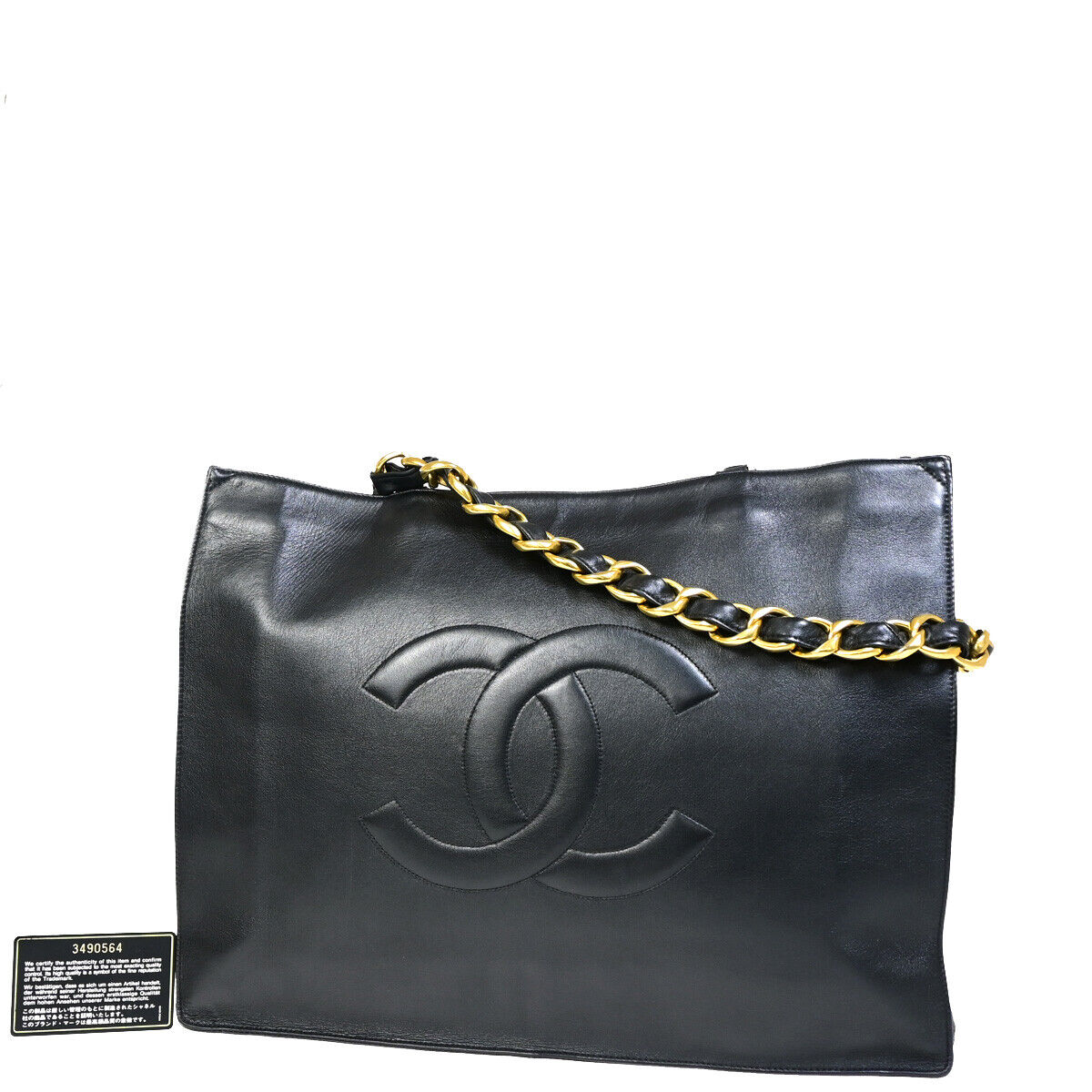 CHANEL CC Logo Chain Shoulder Tote Bag Leather BK GHW France Vintage 367RJ882