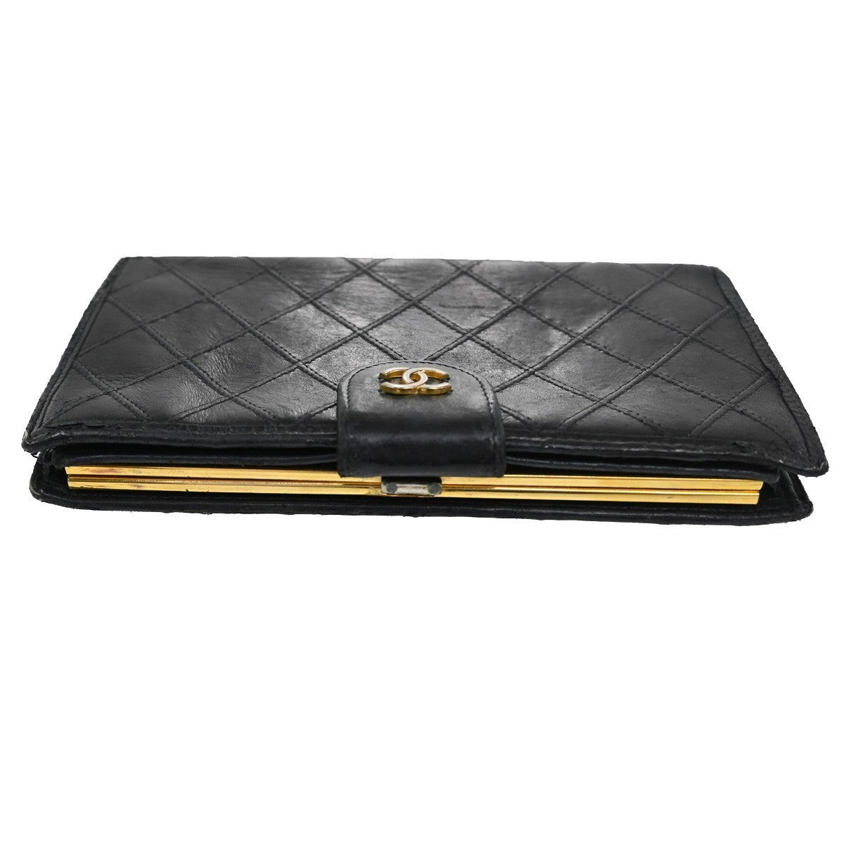 CHANEL CC Logo Bicolore Bifold Long Wallet Leather Black GHW France 66CA424
