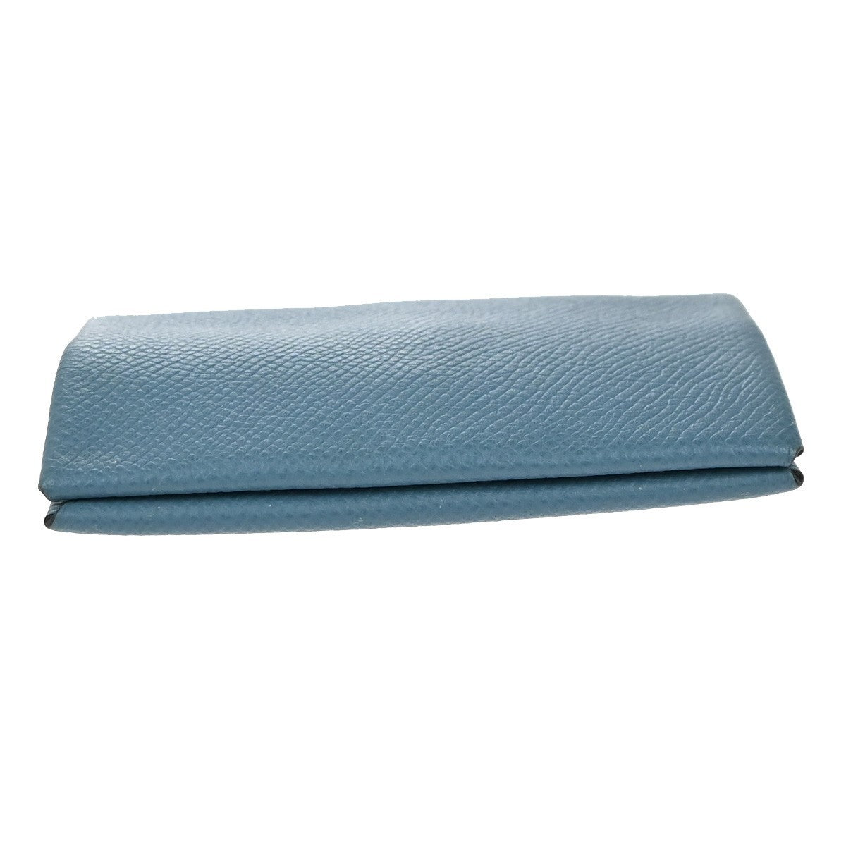 HERMES Logo Calvi Card Case Chevre Mysore Leather Blue SHW France 64RP165