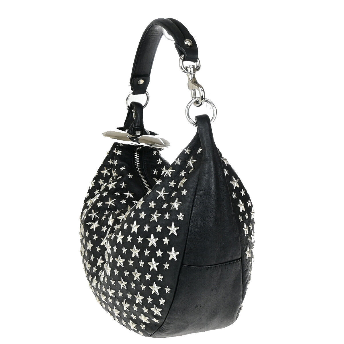 JIMMY CHOO Logo Sky Shoulder Hand Bag Star Studs Leather Black SHW Italy 31YG578