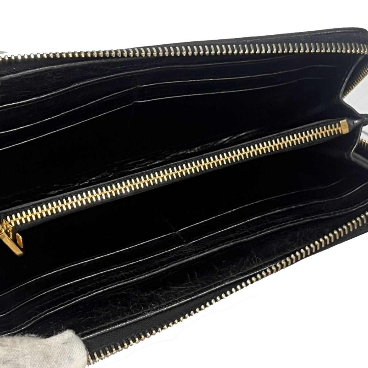 MIU MIU Logo Long Wallet Imitation Pearl Rhinestone Leather Black 60EG137