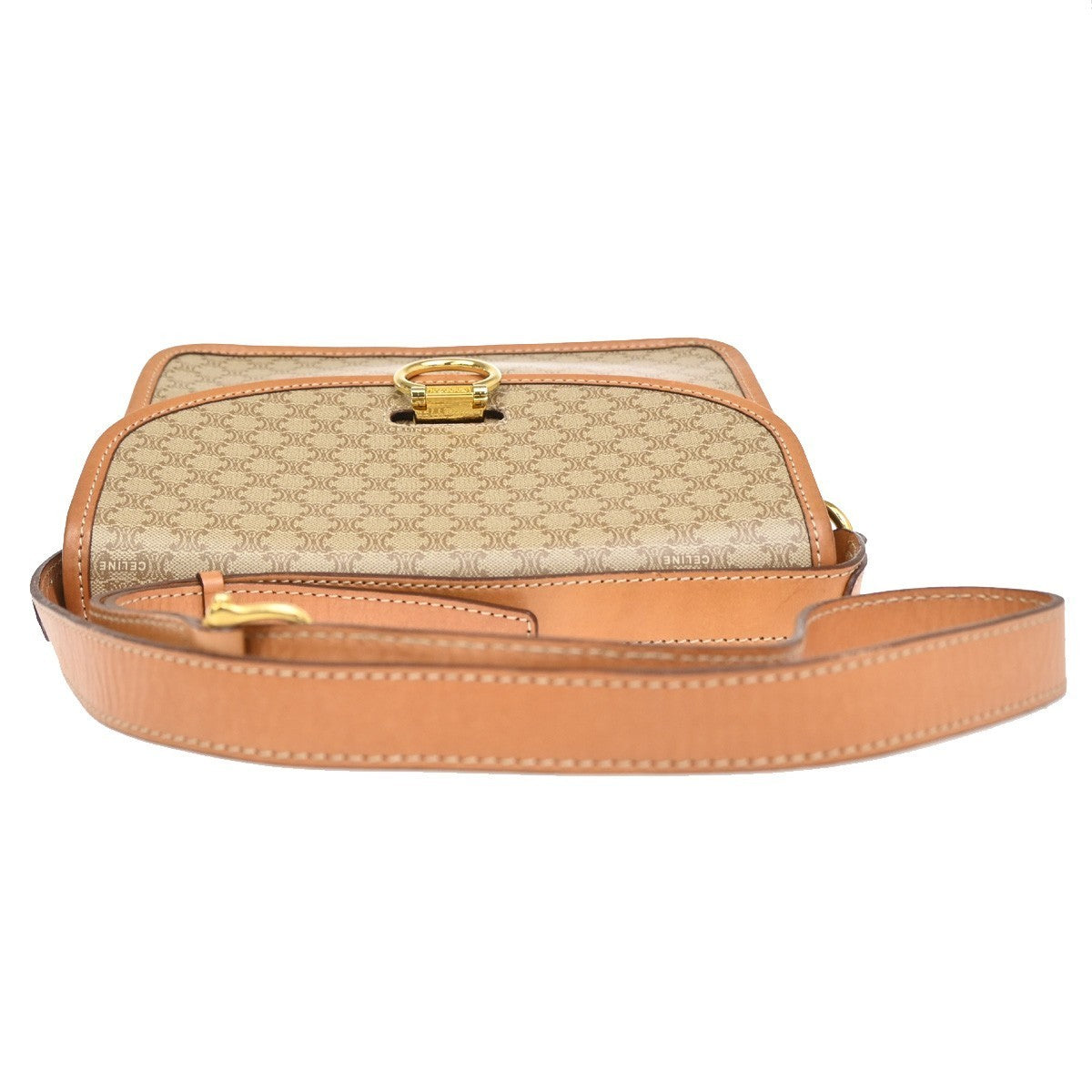 CELINE Logo Macadam Pattern Shoulder Bag PVC Leather Beige Italy 83MA283