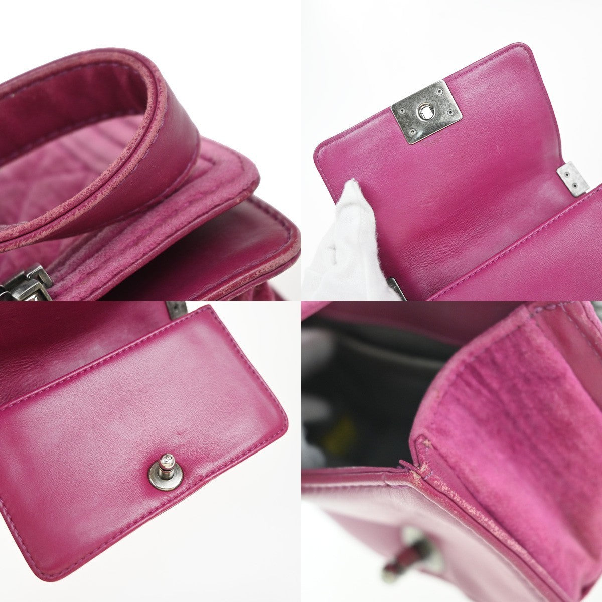 CHANEL CC Boy Matelasse Chain Mini Shoulder Bag Velvet Leather Pink SHW 652RP053